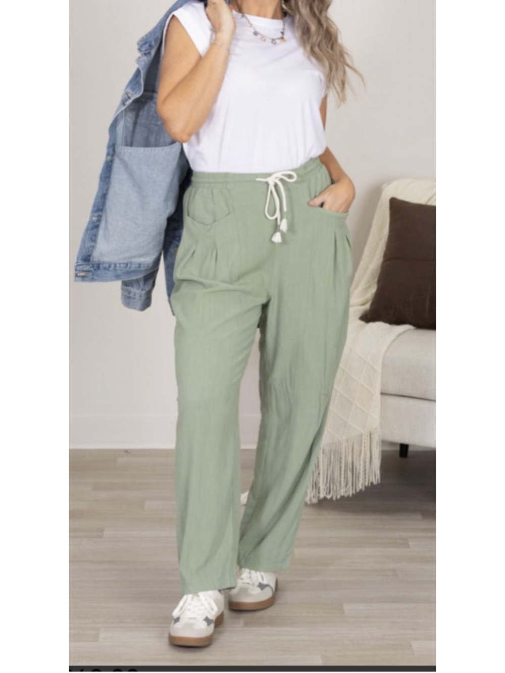 Women's Anniewear Barrel Loose Leg Pants Sage Green Size L